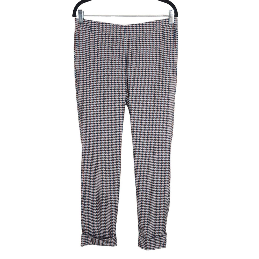 J Jill Womens Pants Blue Red Houndstooth Tapered Leg Trousers High Waist Sz 8 M - Picture 1 of 10